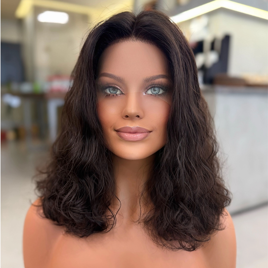 CLEO | VELVET LUXE LACE TOP WIG — NATURAL DARK BROWN · CURLY BOB - PureDivineHair