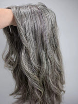 JOAN | DIMENSIONAL MEDIUM SALT & PEPPER GRAY BLEND | SILK TOP TOPPER | 7"X7"