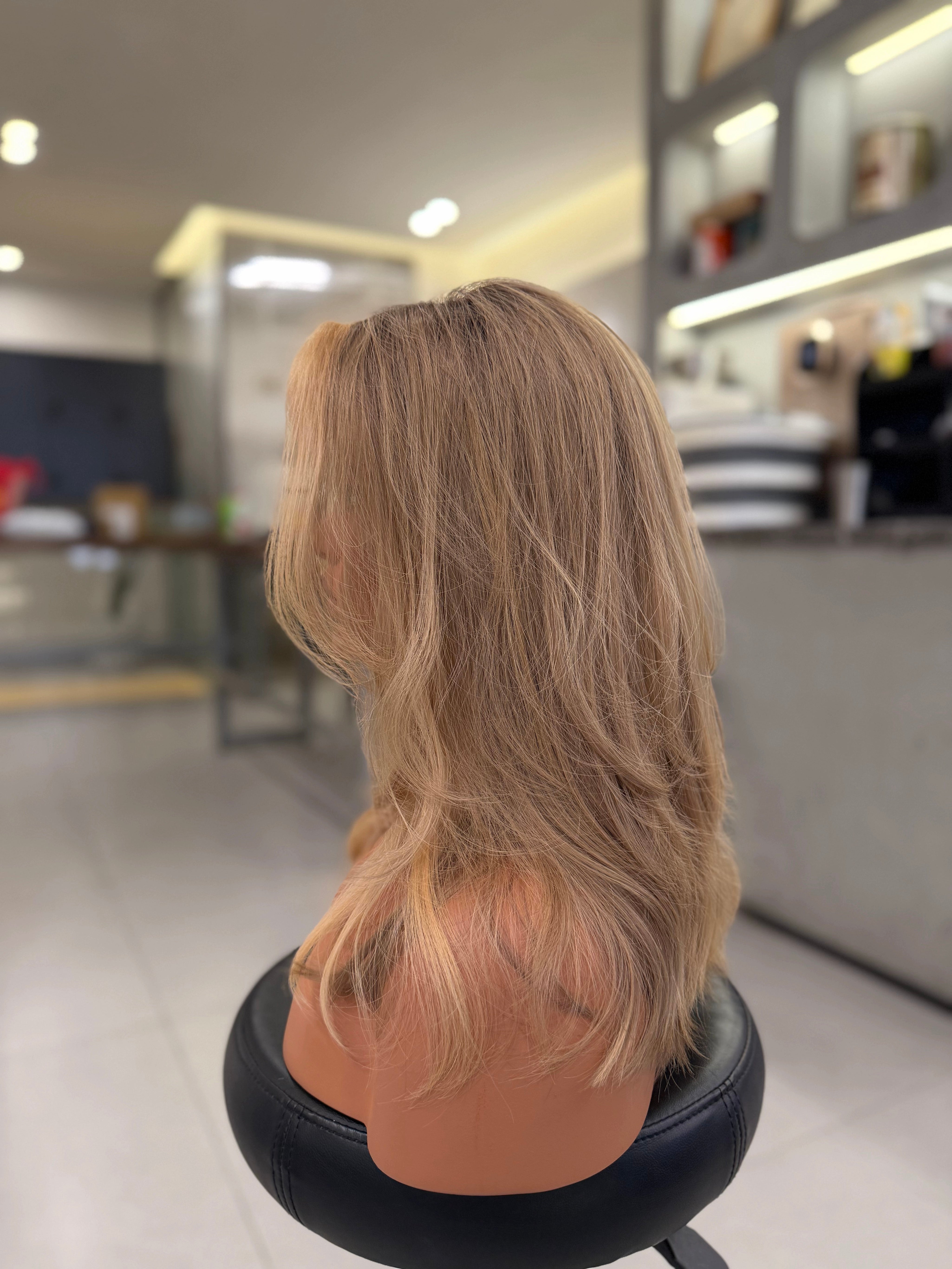 Silk Top Wig Warm Balayage - back view showing wefted cap