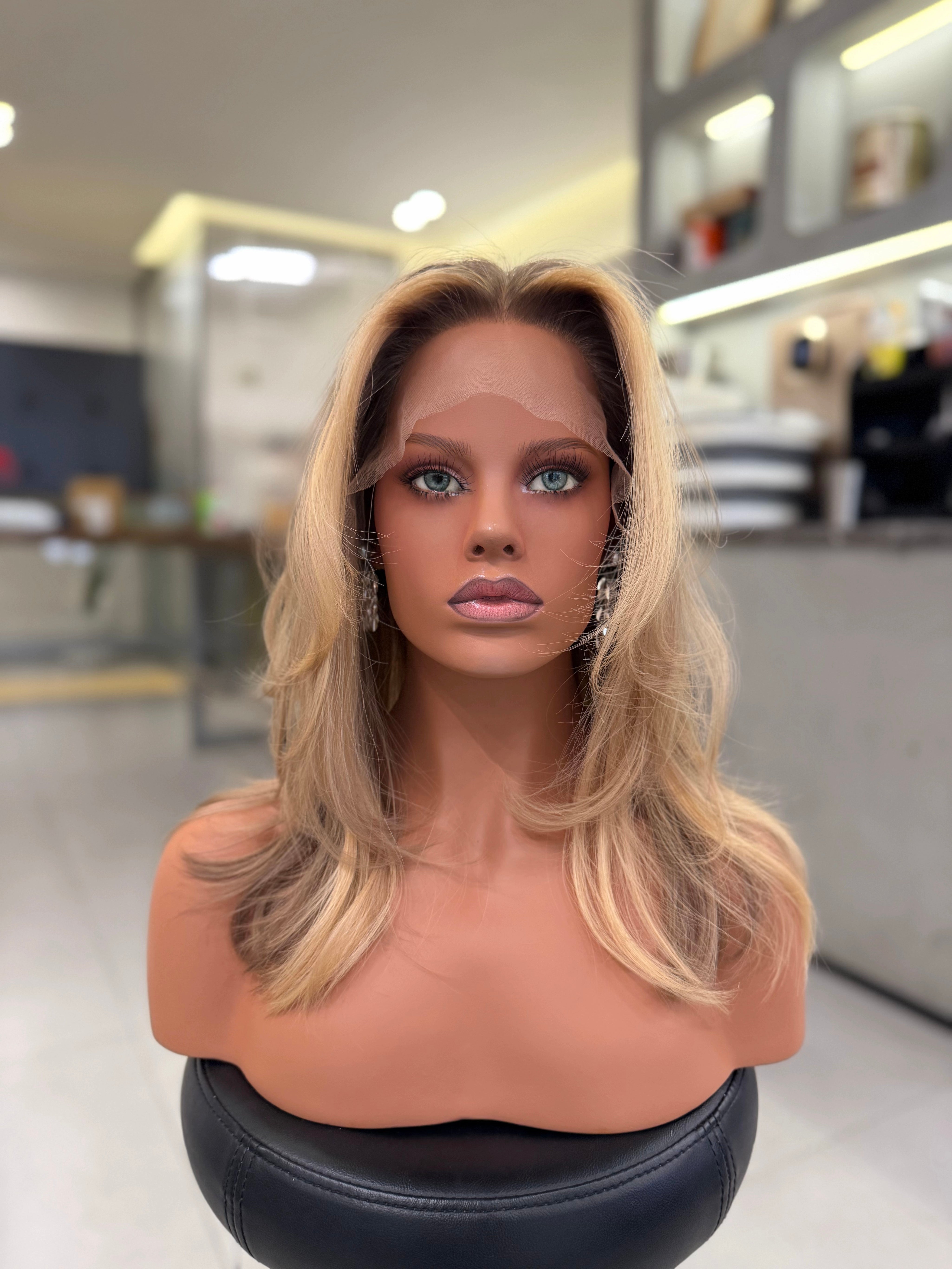 Silk Top Wig Warm Balayage - front view on mannequin