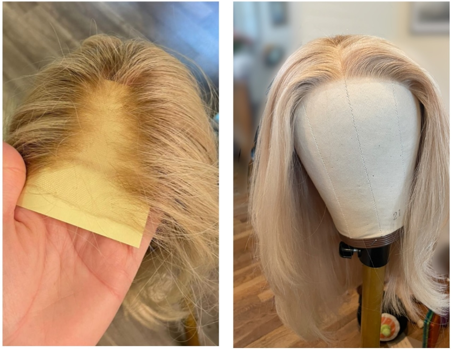 Before and after wig repair - crown and top area thinning restoration