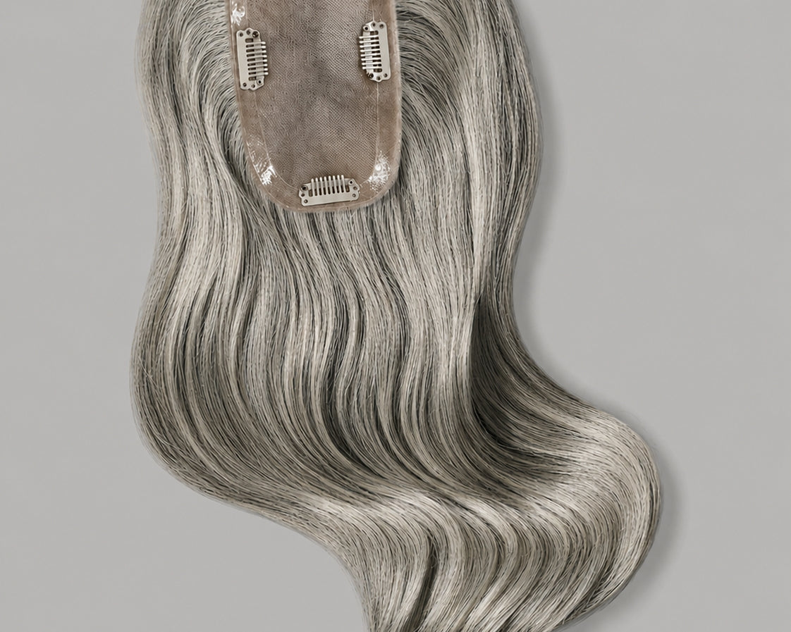 MAREN | SILVER GREY | DOUBLE MONO TOPPER | 3.5"X6.5" - PureDivineHair