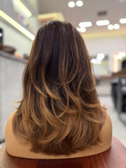 FAYE | VELVET LUXE LACE TOP WIG — ROOTED WARM BRUNETTE · BALAYAGE